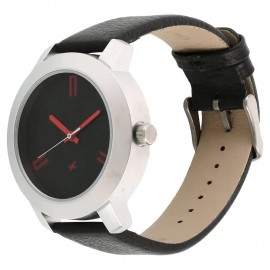 BLACK DIAL BLACK LEATHER STRAP WATCH