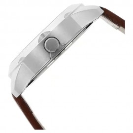 SILVER DIAL BROWN LEATHER STRAP WATCH