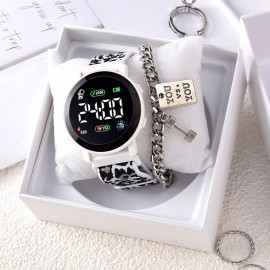 Luminous Round Dial Adjustable Time/Date Display Braided Electronic Digital Wrist Watch
