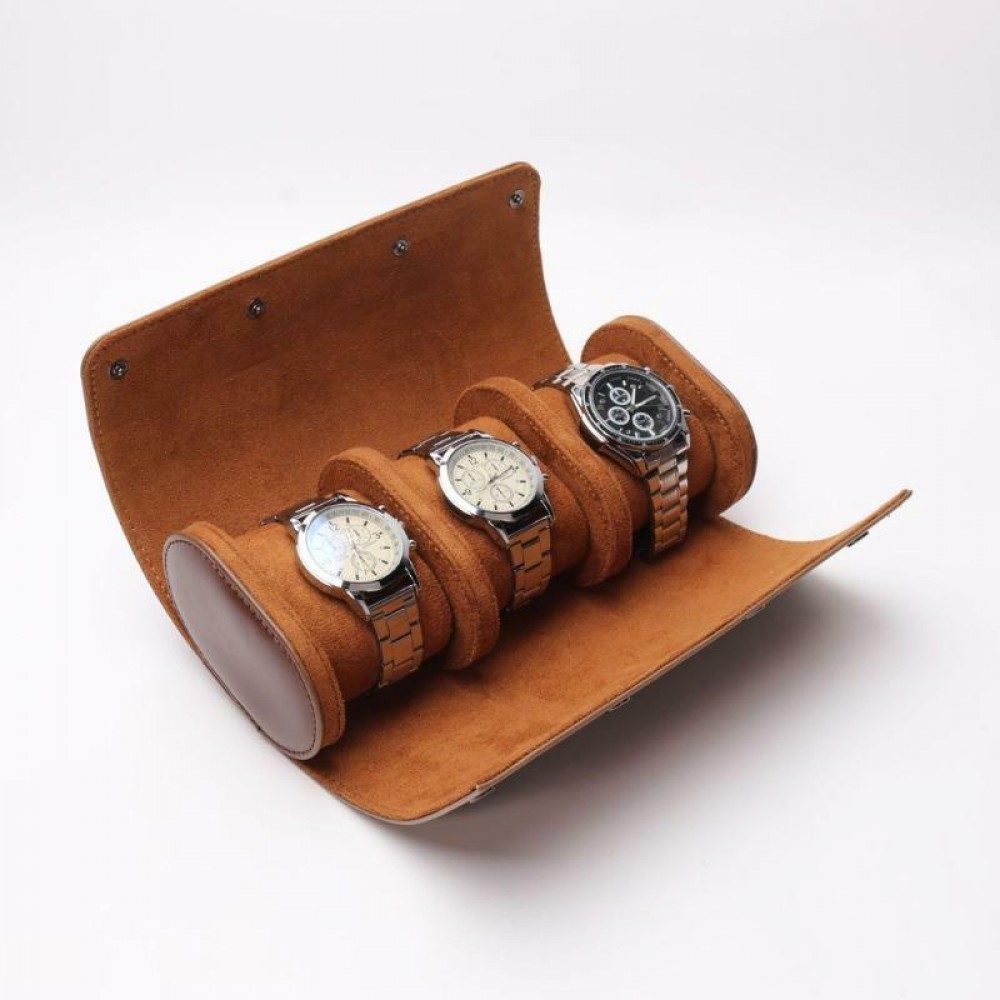Leather roll brown for three watches