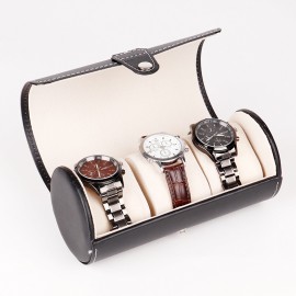 PU leather 3-position cylindrical watch box Jewelry watch storage display watch packaging box