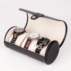 PU leather 3-position cylindrical watch box Jewelry watch storage display watch packaging box