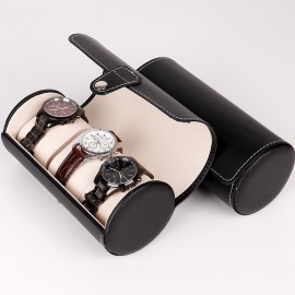 PU leather 3-position cylindrical watch box Jewelry watch storage display watch packaging box