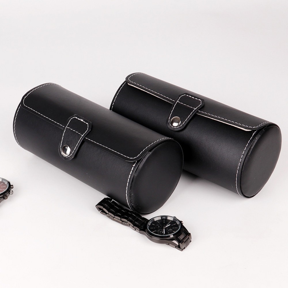 PU leather 3-position cylindrical watch box Jewelry watch storage display watch packaging box